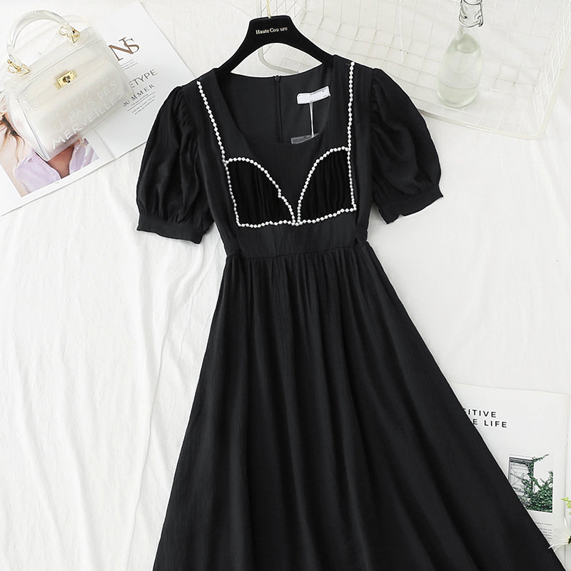 Nouvelle robe de fée française à manches bouffantes et col carré 4867