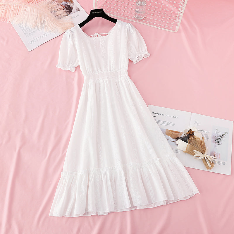 New cotton linen hook embroidery waist closing slim skirt  4683