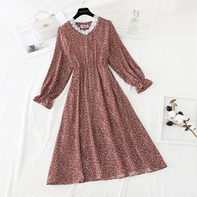 Koreanisch geschnittenes Taillenschnürkleid mit Blumenmuster 4824