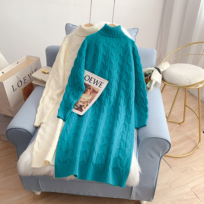 Robe longue à fond plat avec jupe intérieure ample en laine épaisse 4928