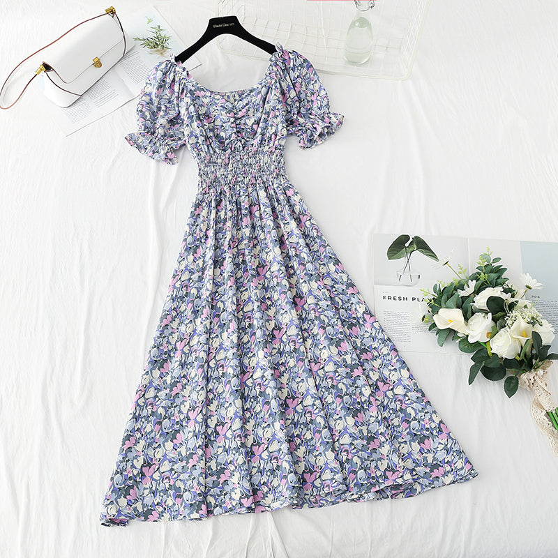 Nouvelle robe fleurie coupe vent douce jupe en mousseline de soie française pour pause thé 4863
