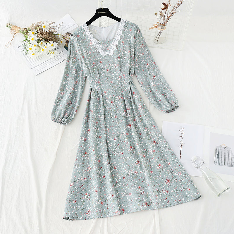 La taille est fine, la robe fleurie est douce, la jupe en mousseline de soie en dentelle 4812