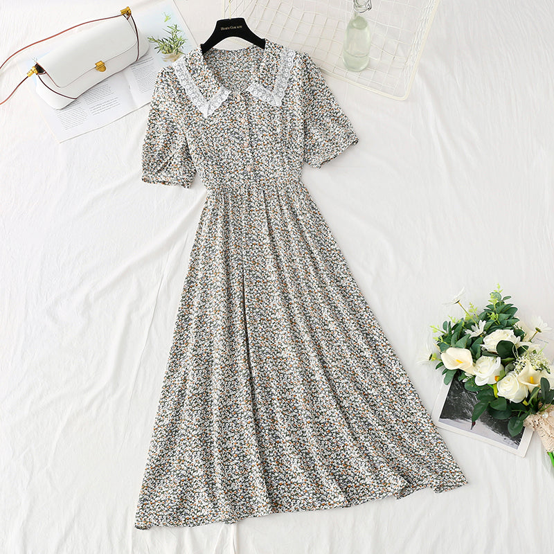 Robe fleurie à col de poupée en dentelle douce robe coupe-vent douce 4856