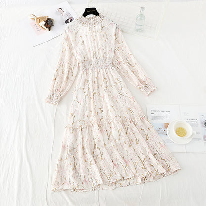 Robe fleurie à manches longues et taille fine 4713