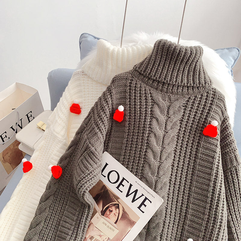 Pull col roulé style Noël épais ample style paresseux 4947