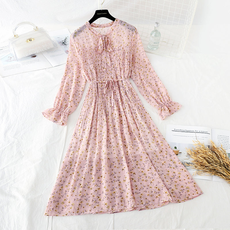 La nouvelle jupe en mousseline de soie florale vintage française est ajustée à la taille 4841