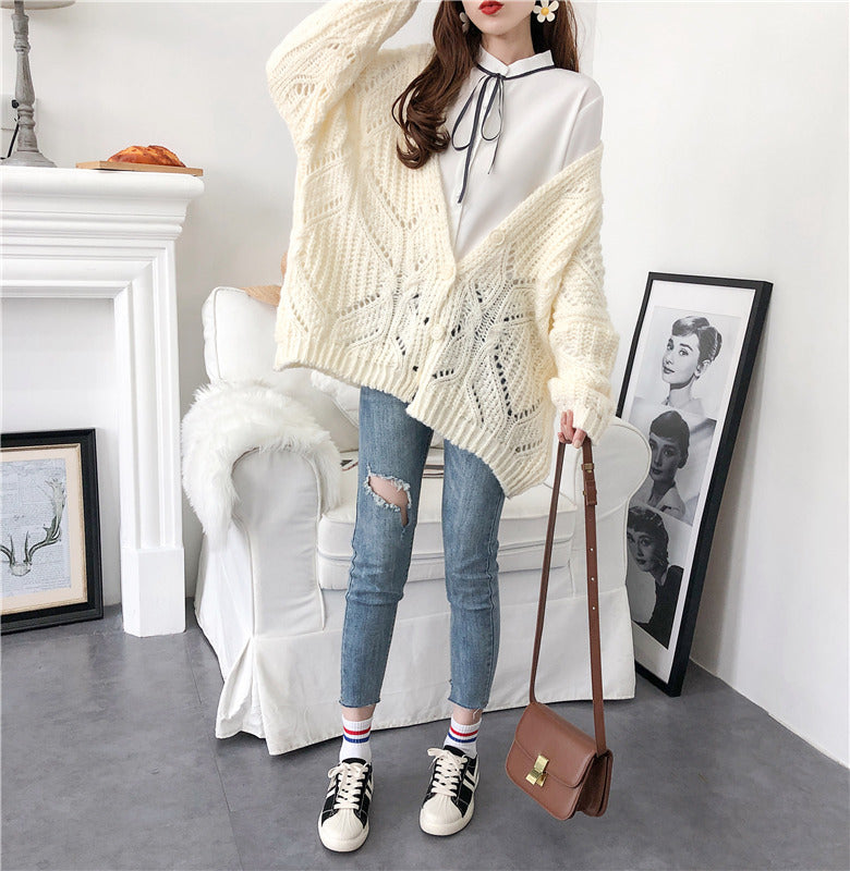 Manteau pull ample ajouré coréen 4909