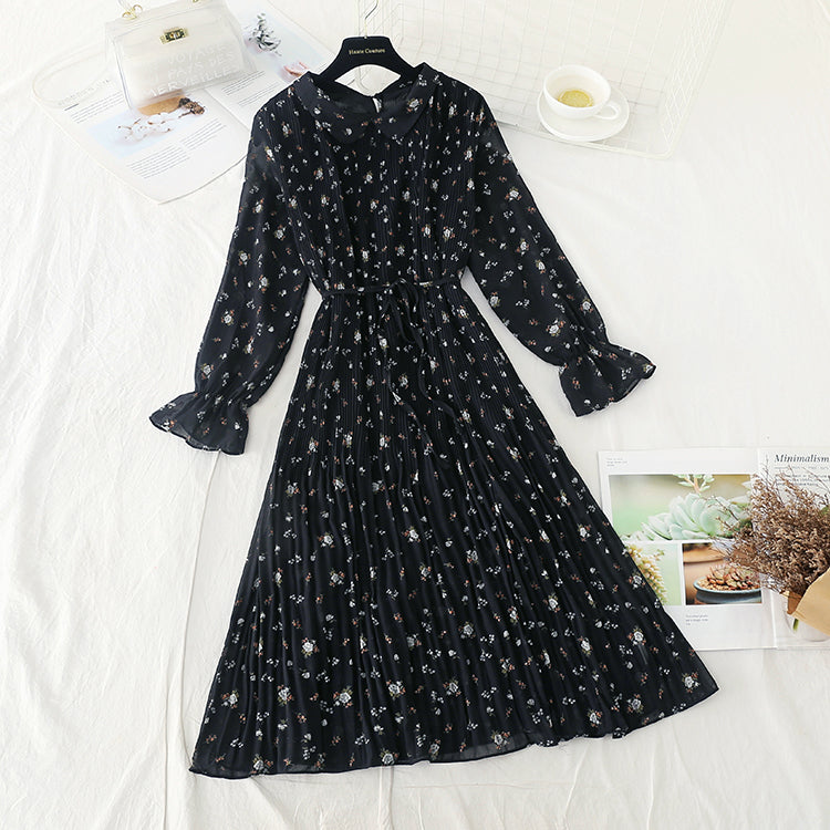 French floral pleated skirt with slim waist  4544