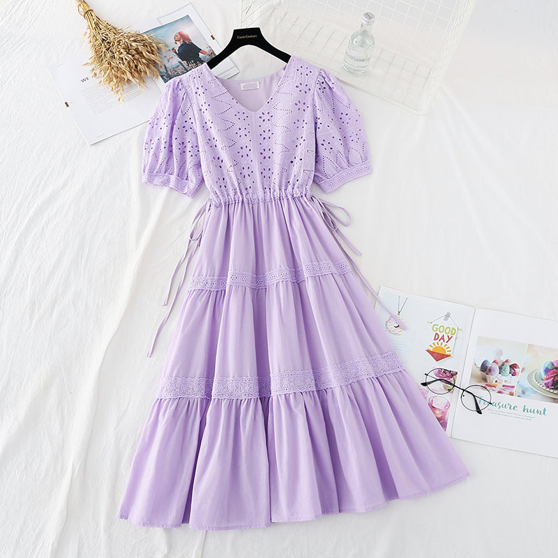 Nouvelle jupe crochetée ajourée à manches bouffantes, robe de fée française 4510