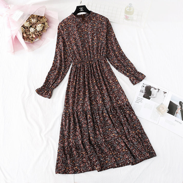 Robe fleurie rétro française col montant intérieur 4486