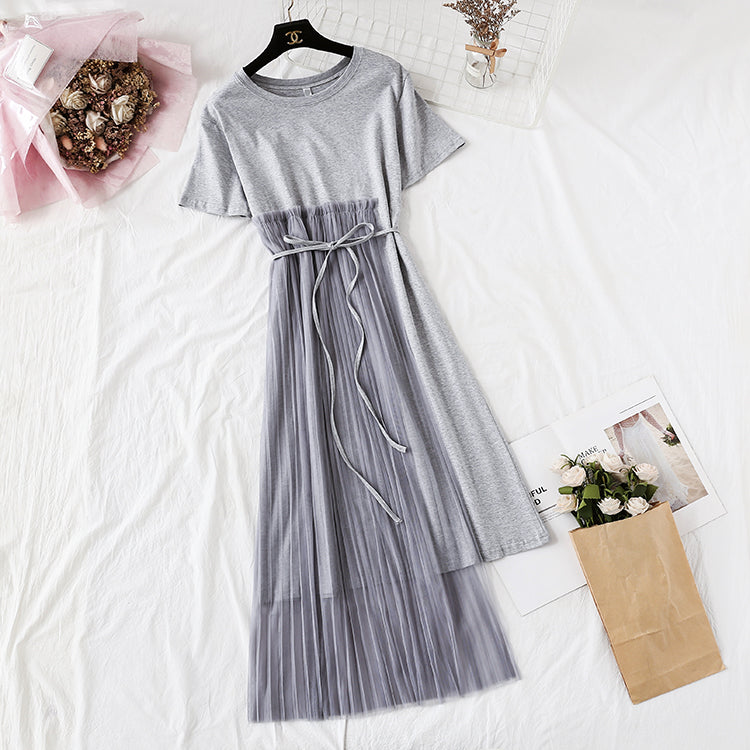 Jupe t-shirt à personnalité irrégulière en maille plissée 4352
