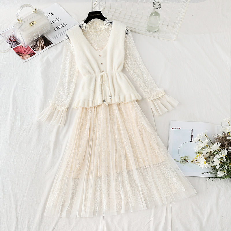 Robe avec dentelle à l'intérieur, tempérament féminin 4404
