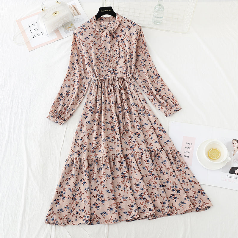 Nouvelle jupe en mousseline à manches longues taille douce mince coupe vent doux robe florale 4546