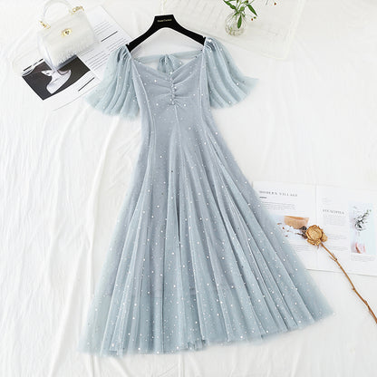 Robe française fine à paillettes étoilées avec fermeture à la taille 4398