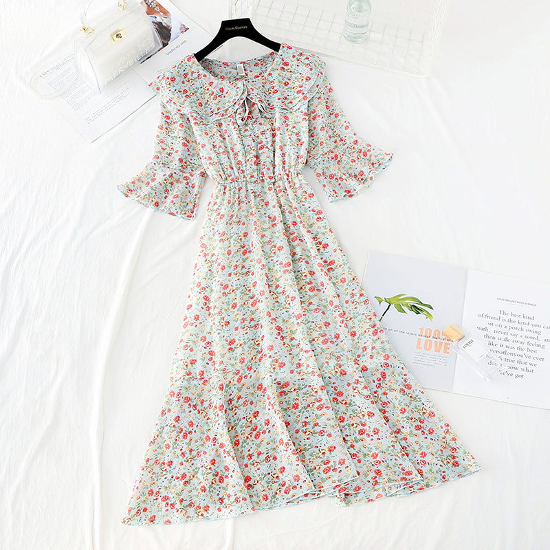 Nouvelle robe rétro française en mousseline de soie à fleurs cassées 4518