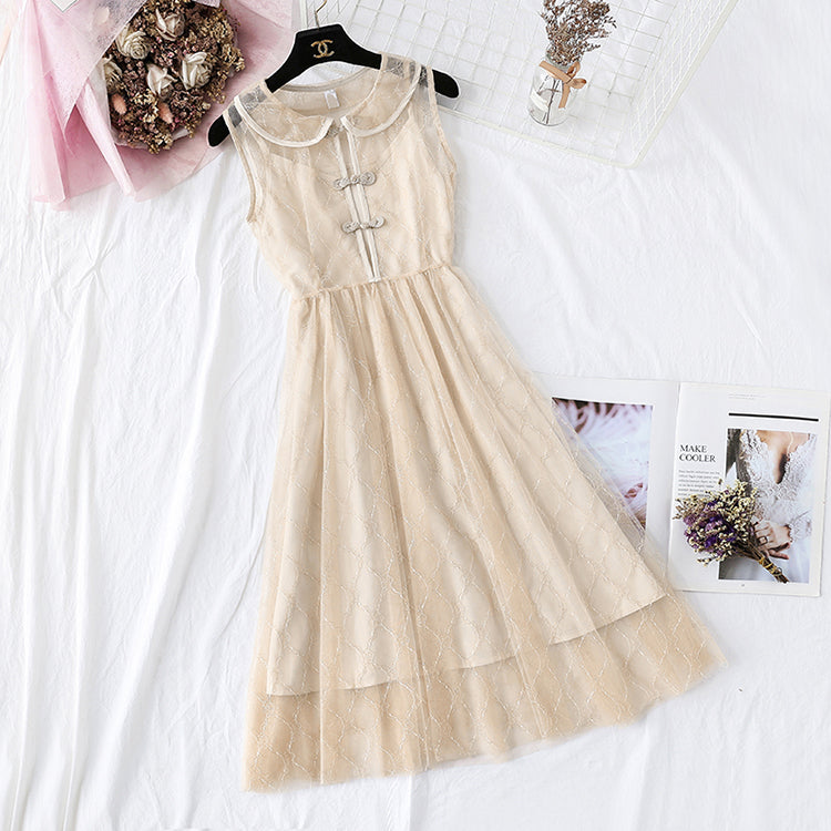 Robe en maille de style national, jupe à bretelles rétro 4348