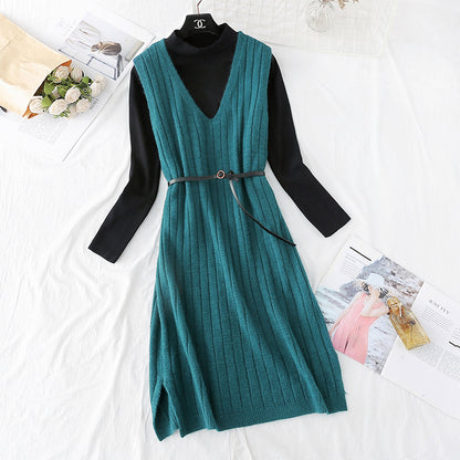 Ensemble chemise à bas + robe en laine longueur genou 4461