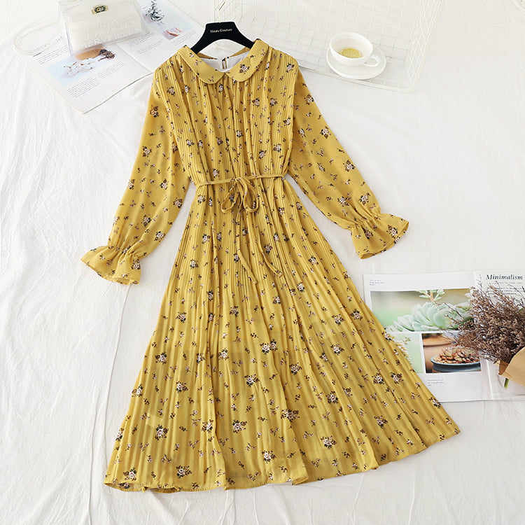 French floral pleated skirt with slim waist  4544