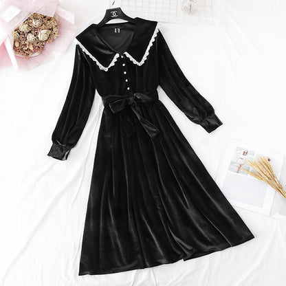 Robe rétro française en velours doré, jupe longue super xiansen 4499