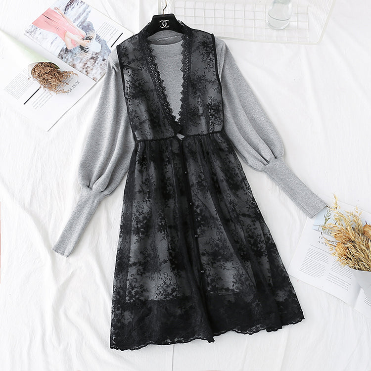 Ensemble deux pièces de robe en tricot avec coupe-vent doux 4487