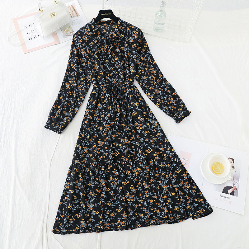 Nouvelle jupe en mousseline à manches longues taille douce mince coupe vent doux robe florale 4546