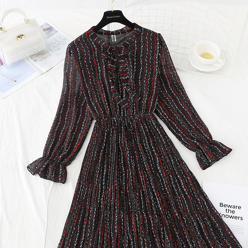 New bow tie lace up slim Pleated Chiffon bottomed skirt  4533