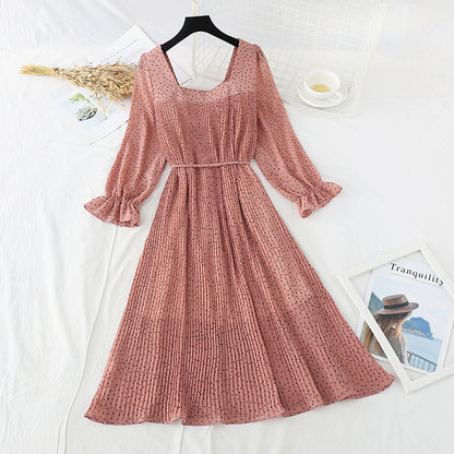Nouvelle jupe en mousseline de soie française à col carré slim 4535