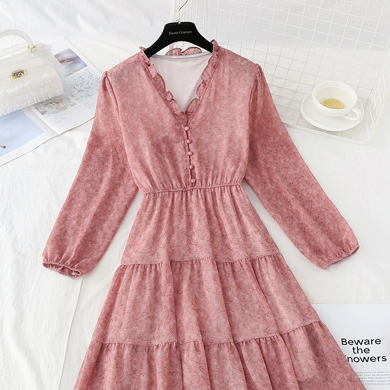 Nouvelle jupe longue en mousseline de soie vintage française à volants 4537