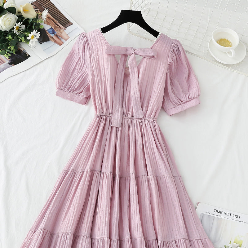 Robe en coton et lin à col carré français 4275