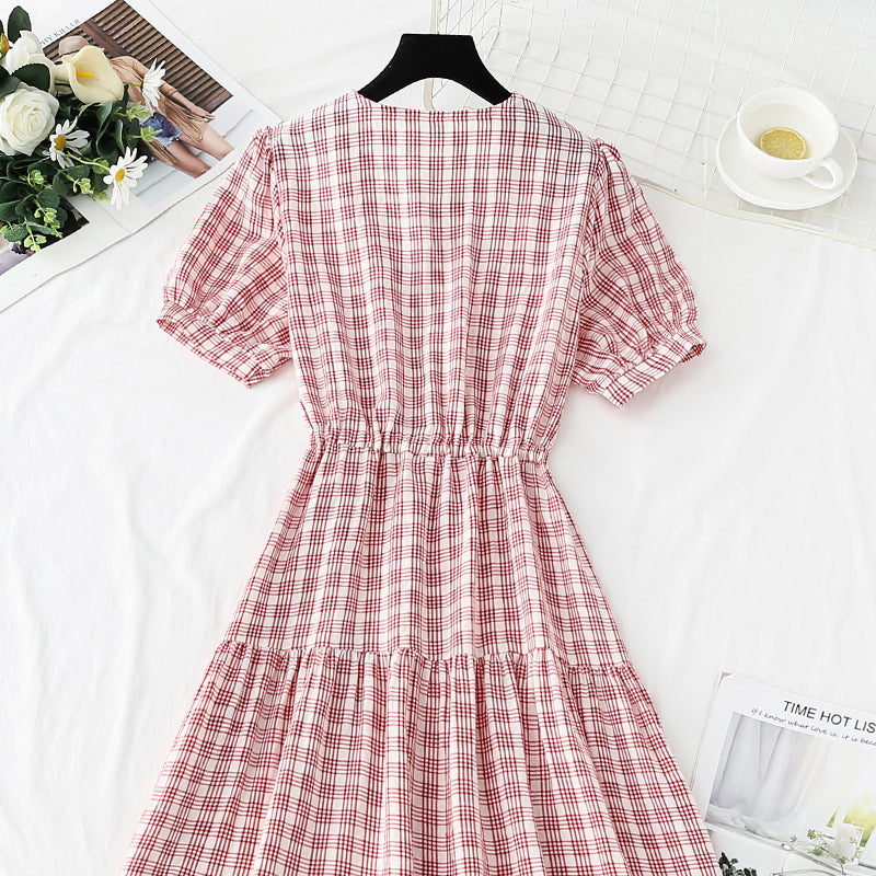 Robe rétro française à col en V et taille fine 4269