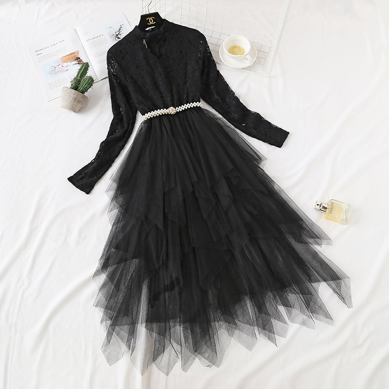 French minority lace dress women's French Retro  4366