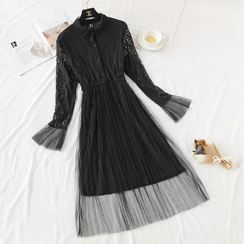 Robe en maille de dentelle Jupe super fée française longueur genou 4365