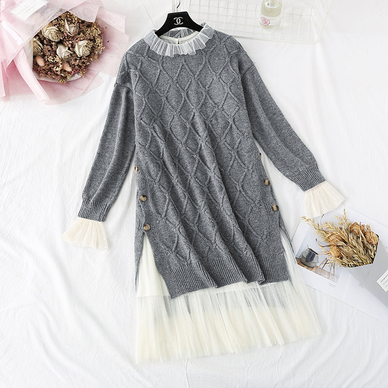 Pull rétro français + jupe à fond en maille, ensemble deux pièces 4454