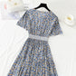Robe en coton et lin pour femme, col en V, robe fleurie, taille 4245