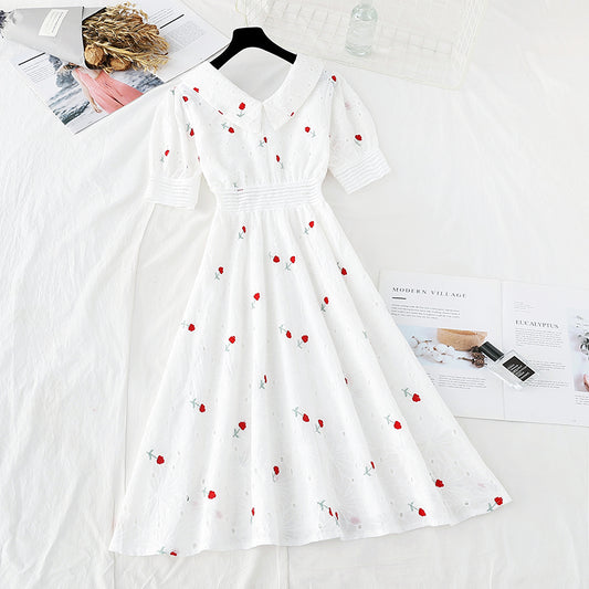 Robe col poupée en coton et lin blanc 4203
