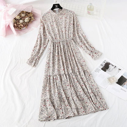 Robe fleurie rétro française col montant intérieur 4486