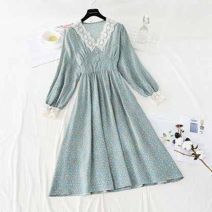 Robe fleurie coupe vent douce tempérament mince jupe en mousseline de soie 4082
