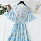 Robe en coton et lin style rétro français col en V style national 4258