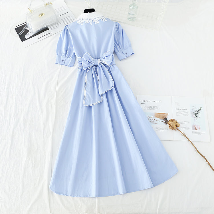 Robe en dentelle à col de poupée avec ceinture et nœud à la taille, coupe slim 4191