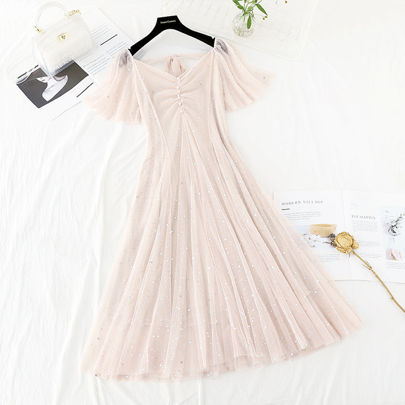 Robe française fine à paillettes étoilées avec fermeture à la taille 4398