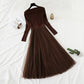 French Vintage mesh stitching knee length sweater skirt  4295