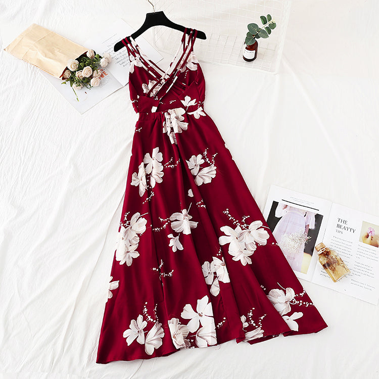 Robe en mousseline de soie à fleurs cassées pour femme, jupe premier amour française rétro super fée 4108