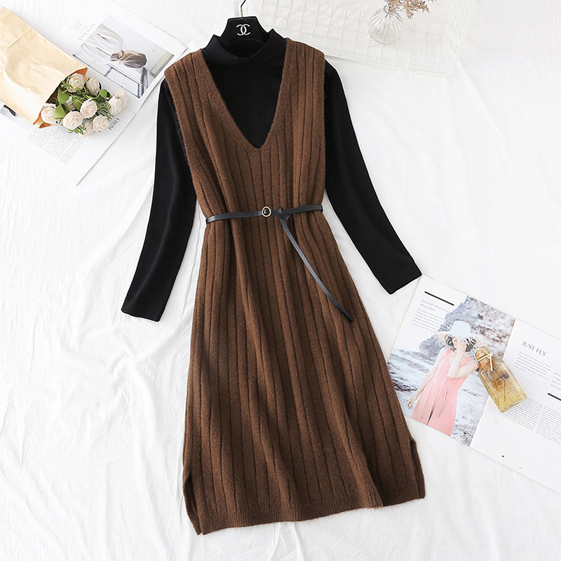 Ensemble chemise à bas + robe en laine longueur genou 4461