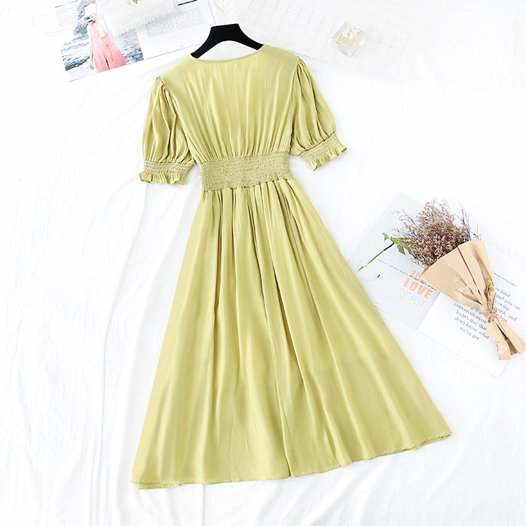 Robe à manches bouffantes super féerique, coupe vent douce, taille haute, tempérament mince 4209