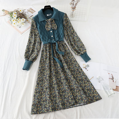 Jupe patchwork à lacets et fleurs, taille élastique, jupe en velours côtelé 4086