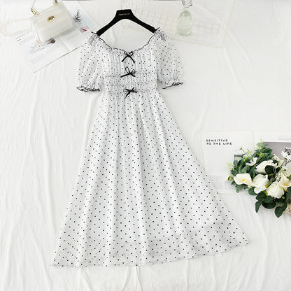 Robe de princesse à manches bouffantes et petite jupe blanche de tempérament français 4418
