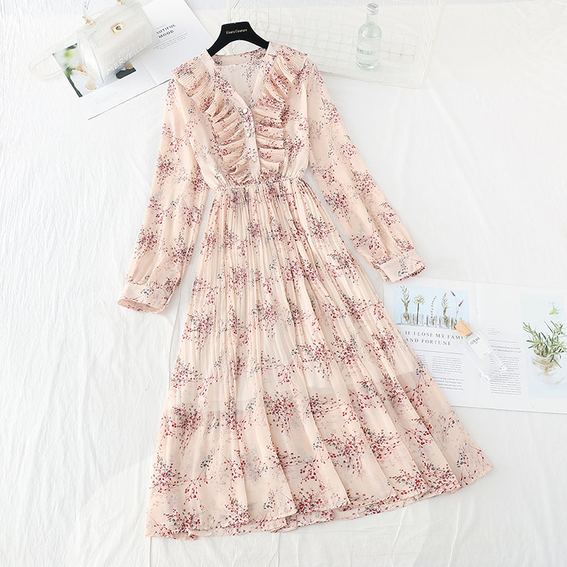 Jupe plissée en mousseline de soie à taille haute et à fleurs cassées vintage 4540