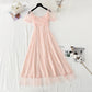 French long dress square neck bubble sleeve fairy skirt  4419