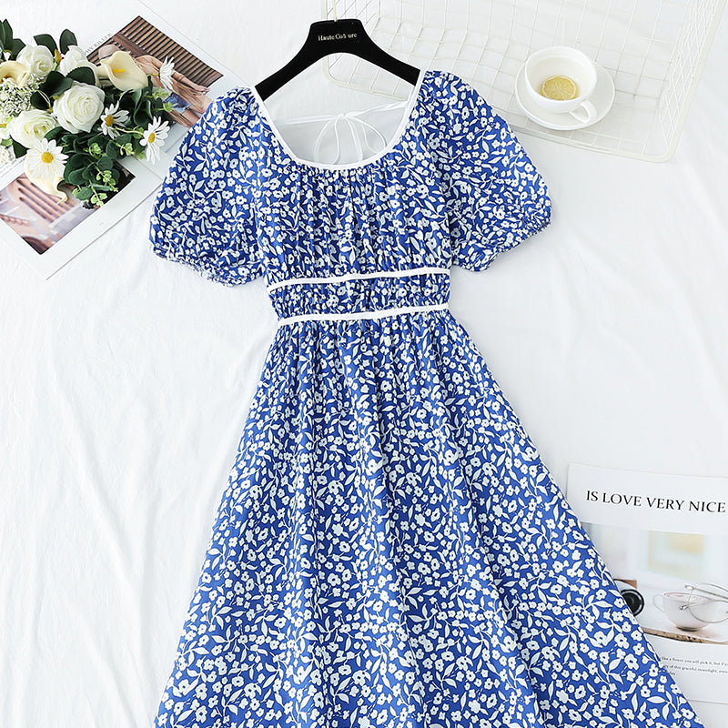 Petite robe fleurie fraîche et douce à manches bouffantes rétro 4274