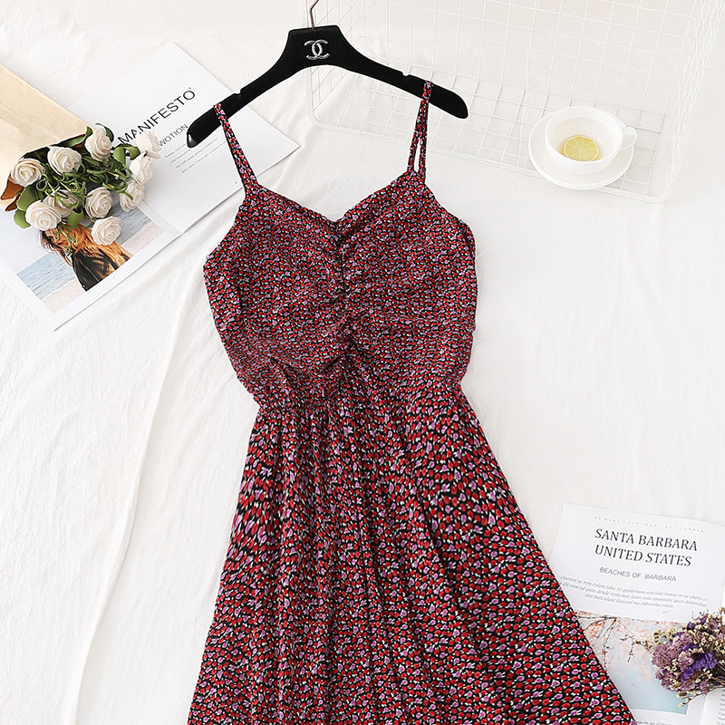 Robe à bretelles à fleurs cassées, super xiansen style français, taille fine 4111